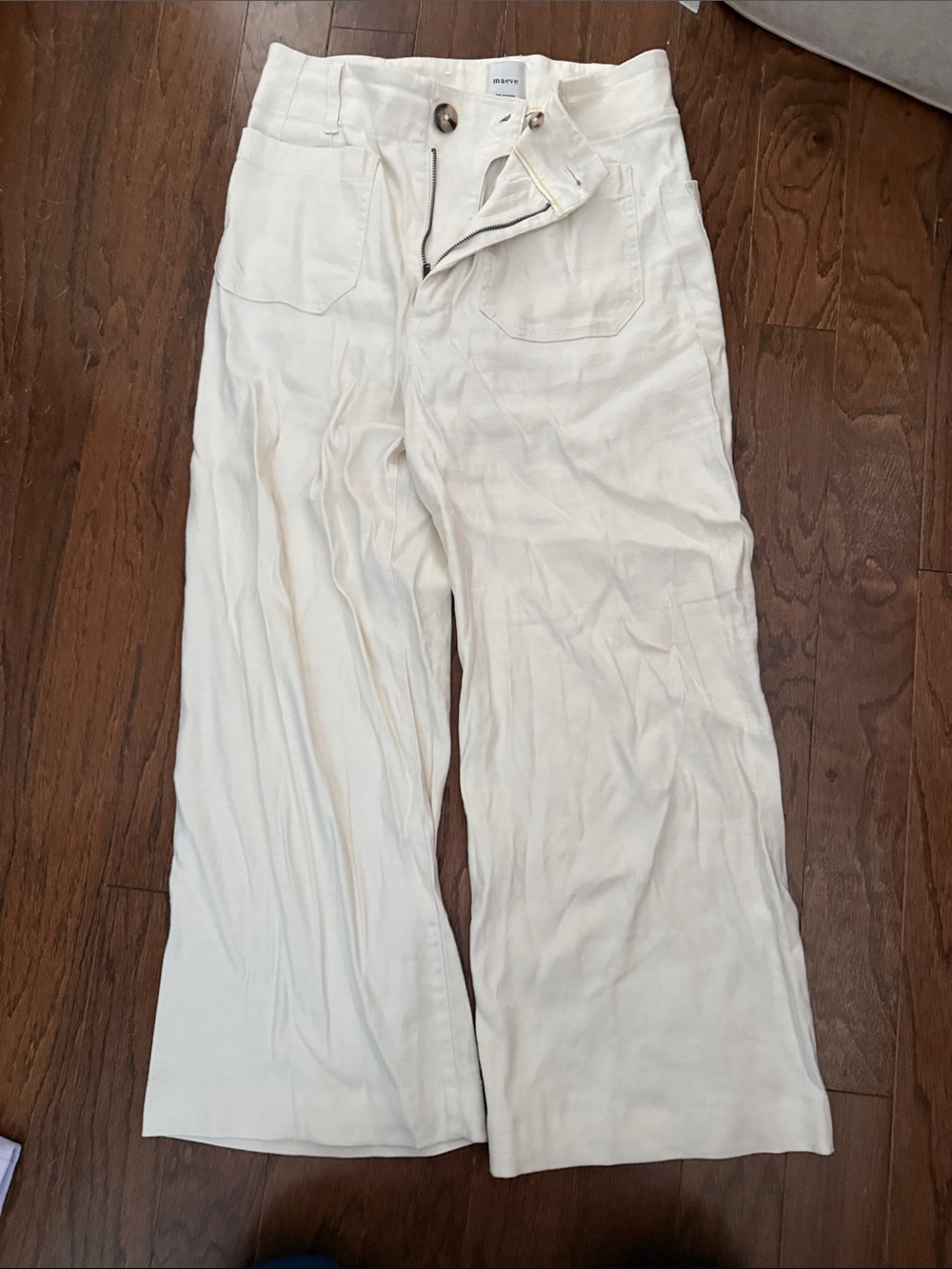 Maeve Cream Wide-Leg Cropped Pants